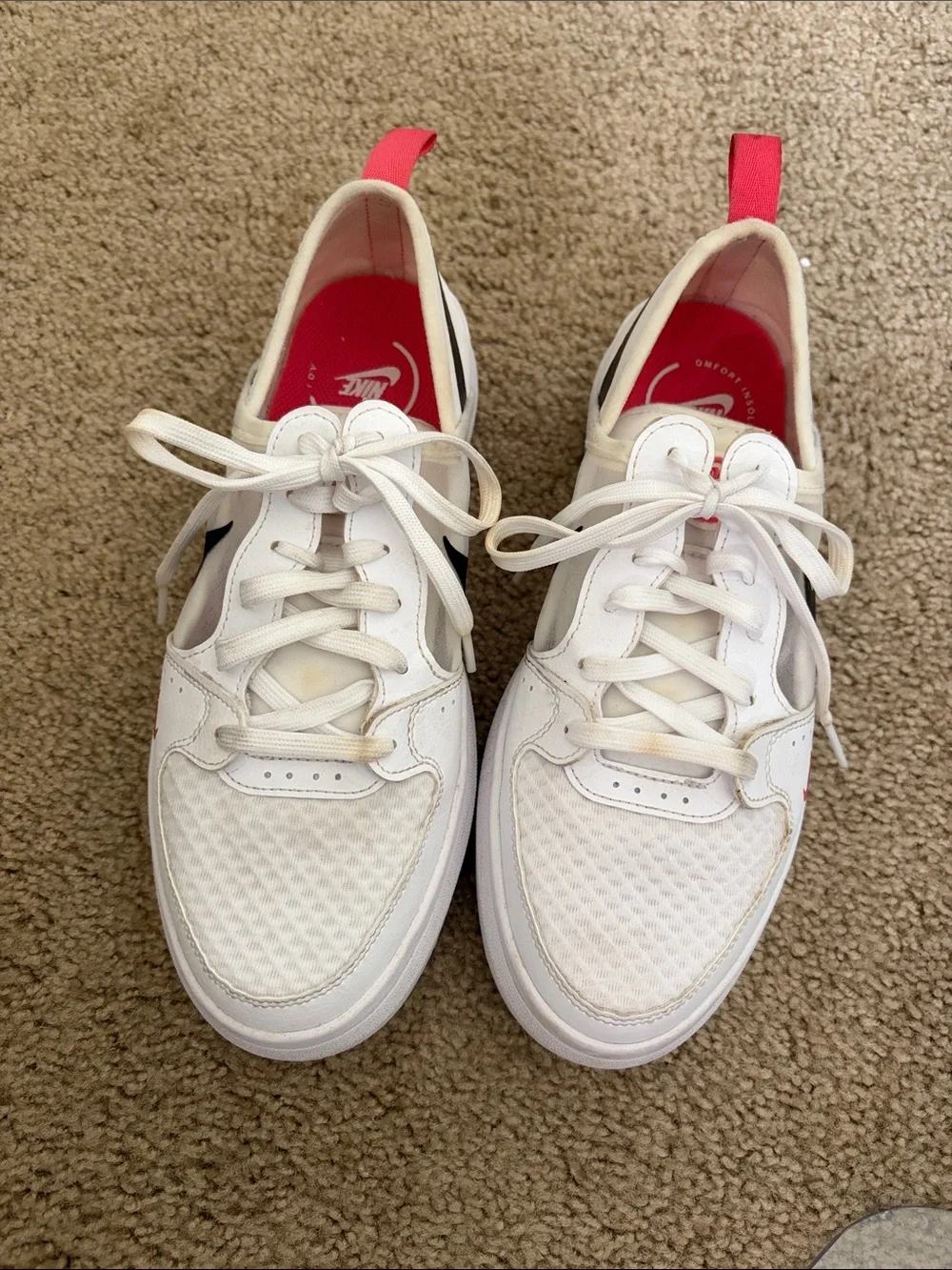Nike Women’s White Sneakers with Pink Heel Tabs